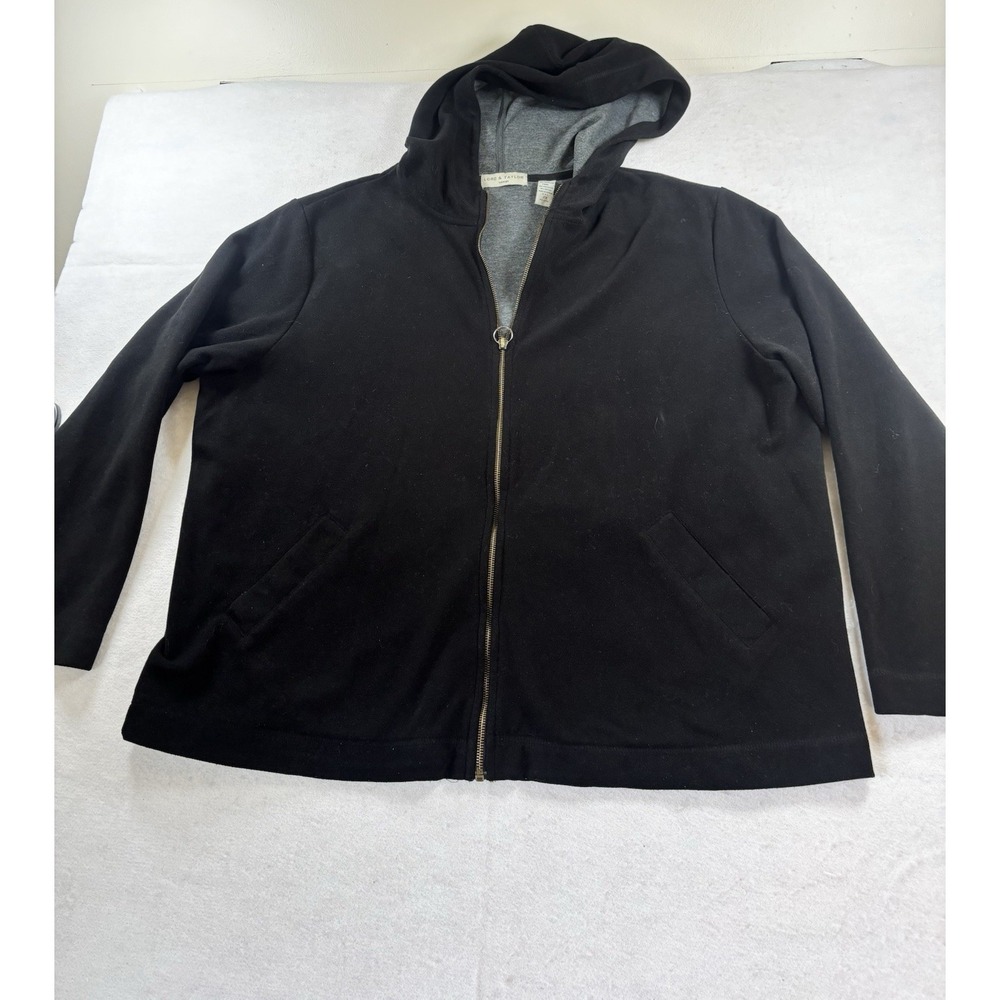 Lord & Taylor Woman Black Fleece Long Sleeve Full-Zip Hoodie Size 2X